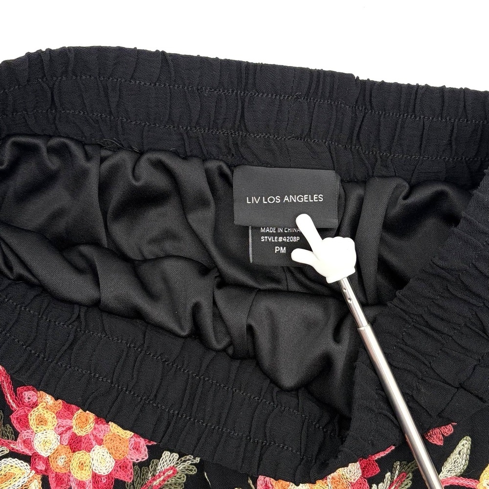 Liv Los Angeles Anthropologie Embroidery Palazzo Pants Floral Boho Black PM - Picture 8 of 10